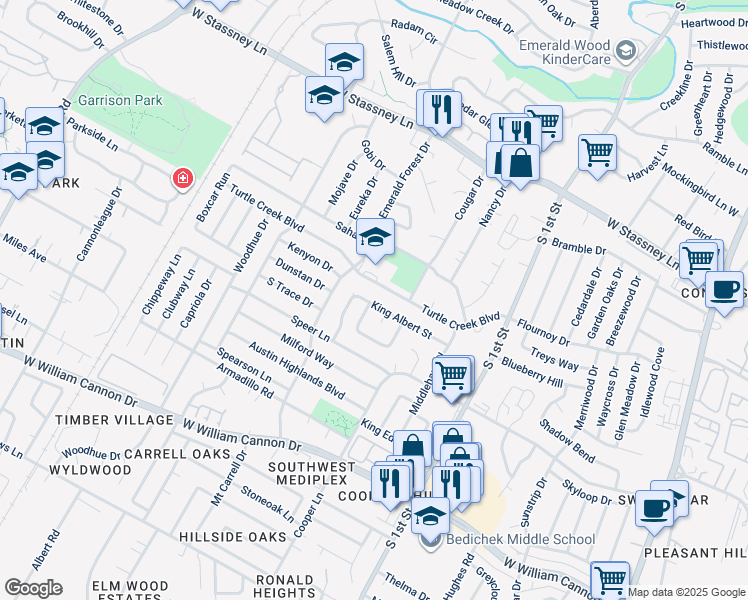 map of restaurants, bars, coffee shops, grocery stores, and more near 6200 Soft Wind Circle in Austin