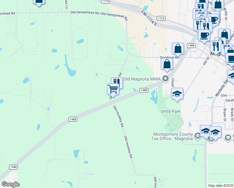 map of restaurants, bars, coffee shops, grocery stores, and more near 31608 Old Hempstead Road in Magnolia