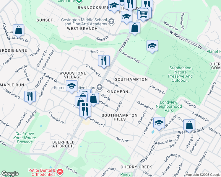 map of restaurants, bars, coffee shops, grocery stores, and more near in Austin