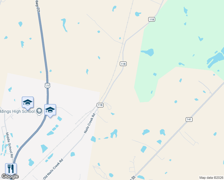 map of restaurants, bars, coffee shops, grocery stores, and more near County Road 118 in Giddings