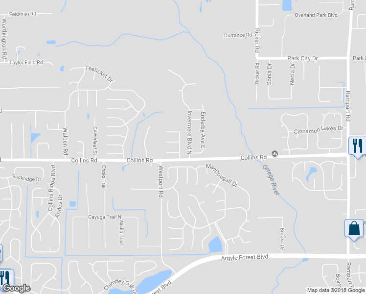 map of restaurants, bars, coffee shops, grocery stores, and more near 7757 Westport Bay Drive in Jacksonville