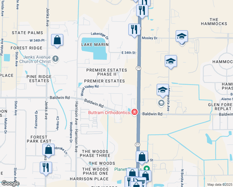 map of restaurants, bars, coffee shops, grocery stores, and more near 300 Baldwin Rowe Circle in Panama City