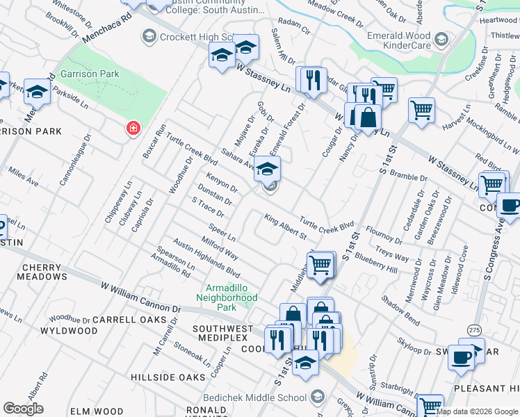 map of restaurants, bars, coffee shops, grocery stores, and more near 6200 Soft Wind Circle in Austin