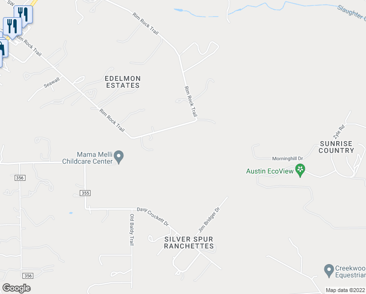 map of restaurants, bars, coffee shops, grocery stores, and more near 11633 Rim Rock Trail in Austin