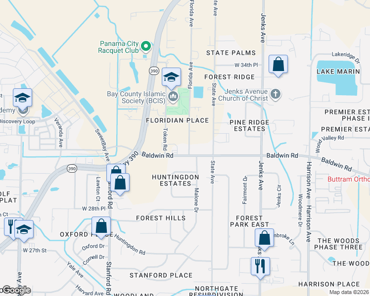 map of restaurants, bars, coffee shops, grocery stores, and more near 3154-3180 Florida Avenue in Panama City