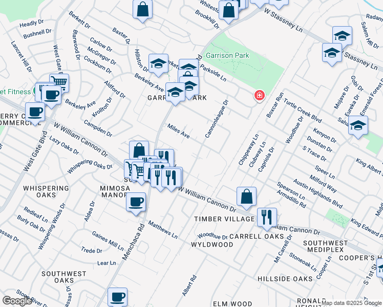 map of restaurants, bars, coffee shops, grocery stores, and more near 6600 Cannonleague Drive in Austin