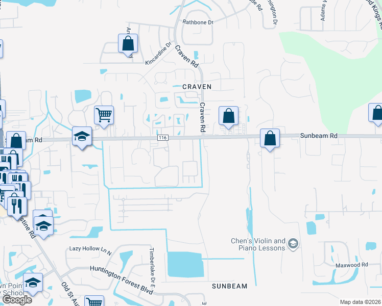 map of restaurants, bars, coffee shops, grocery stores, and more near 4388 Sunbeam Road in Jacksonville