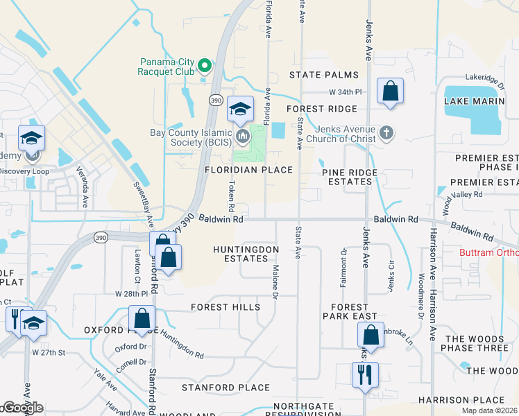 map of restaurants, bars, coffee shops, grocery stores, and more near 3154-3180 Florida Avenue in Panama City