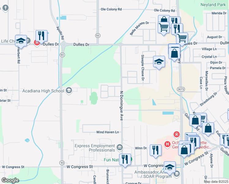 map of restaurants, bars, coffee shops, grocery stores, and more near 193 Cadet Lane in Lafayette