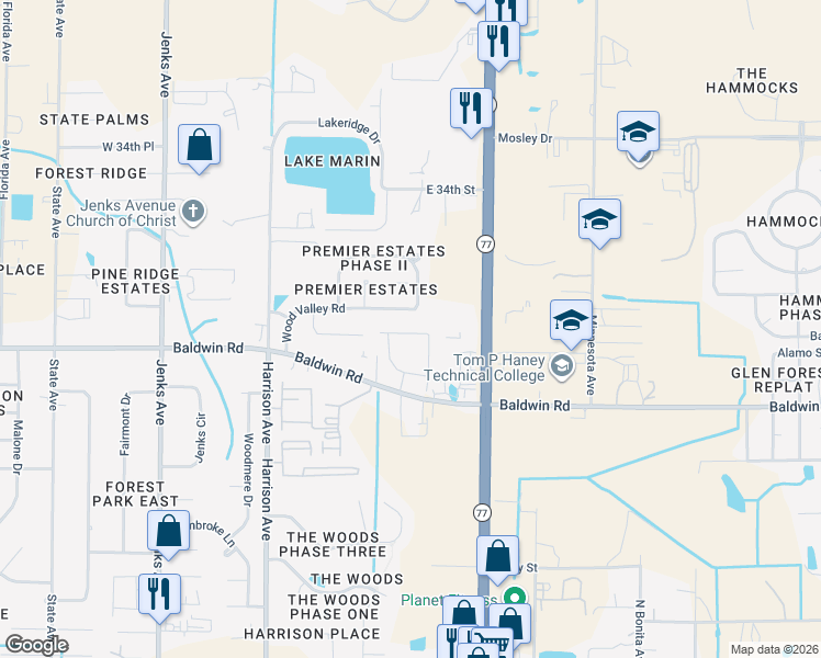 map of restaurants, bars, coffee shops, grocery stores, and more near 805 Baldwin Rowe Circle in Panama City