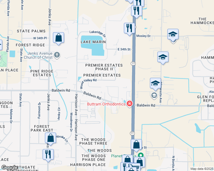 map of restaurants, bars, coffee shops, grocery stores, and more near 604 Baldwin Rowe Circle in Panama City