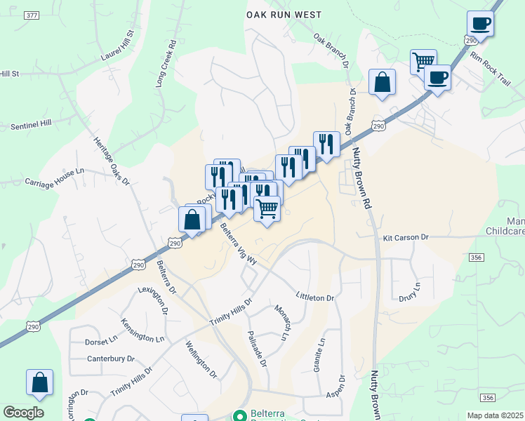 map of restaurants, bars, coffee shops, grocery stores, and more near 164 Hargraves Drive in Austin