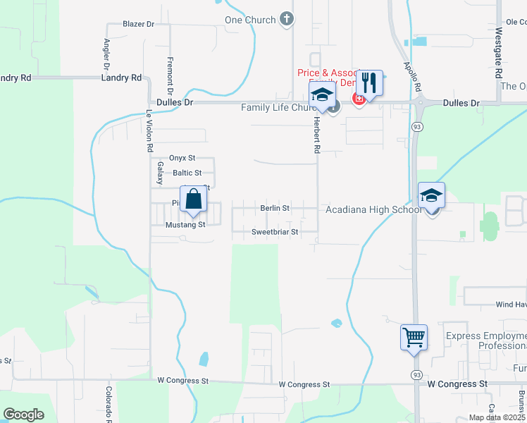 map of restaurants, bars, coffee shops, grocery stores, and more near 501 Berlin Street in Lafayette
