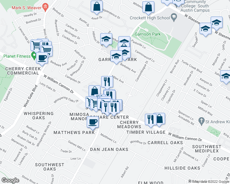 map of restaurants, bars, coffee shops, grocery stores, and more near 1917 Barge Street in Austin