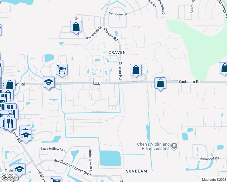 map of restaurants, bars, coffee shops, grocery stores, and more near 9536 Armelle Way in Jacksonville