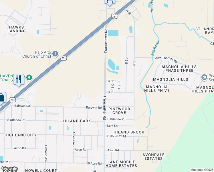 map of restaurants, bars, coffee shops, grocery stores, and more near 3341-3499 Transmitter Rd in Panama City