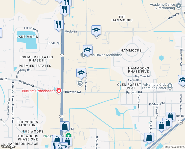 map of restaurants, bars, coffee shops, grocery stores, and more near 3120 Minnesota Avenue in Panama City