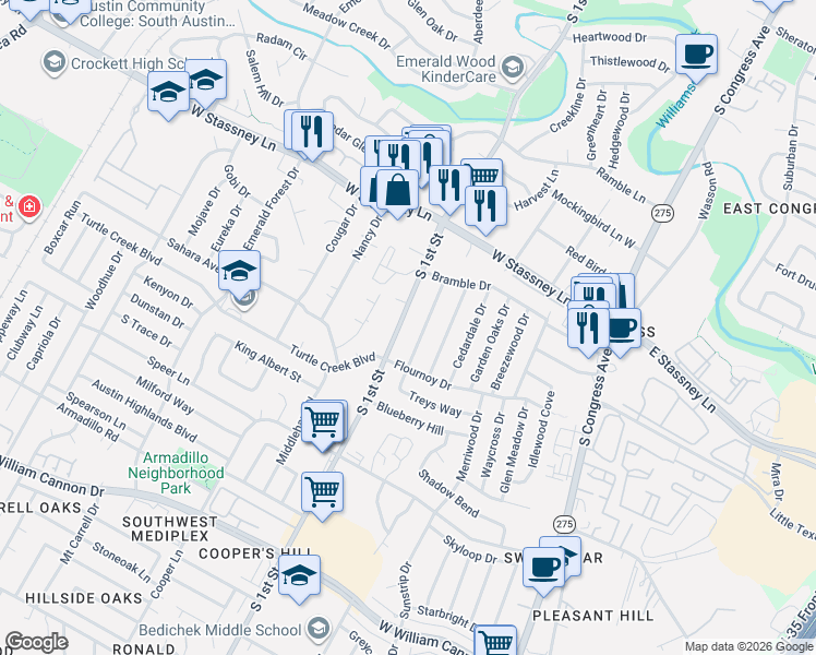 map of restaurants, bars, coffee shops, grocery stores, and more near in Austin