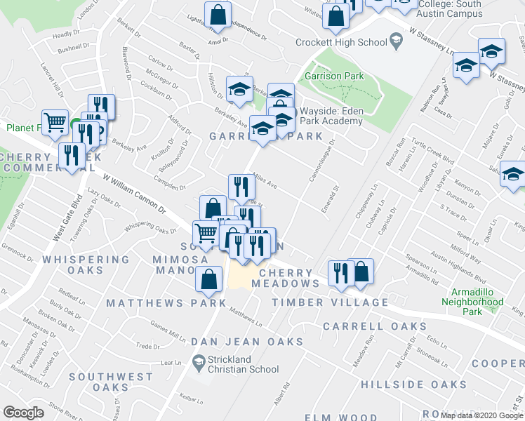 map of restaurants, bars, coffee shops, grocery stores, and more near 1904 Barge Street in Austin