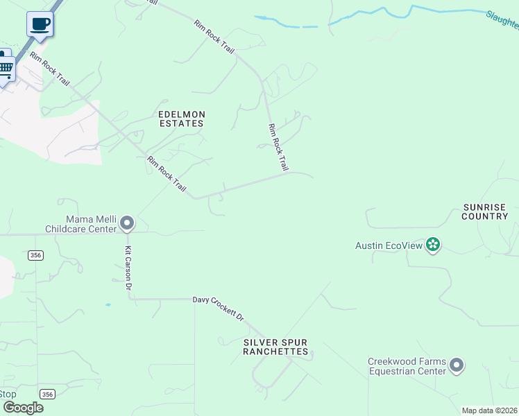 map of restaurants, bars, coffee shops, grocery stores, and more near 11633 Rim Rock Trail in Austin