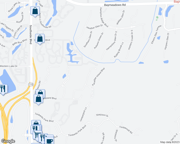 map of restaurants, bars, coffee shops, grocery stores, and more near 8a Paradise Island Boulevard in Jacksonville
