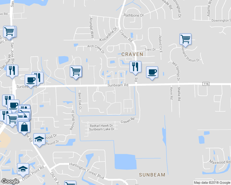 map of restaurants, bars, coffee shops, grocery stores, and more near 7536 Armelle Way in Jacksonville