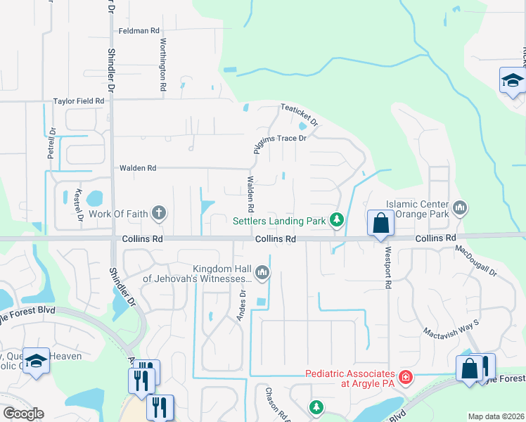 map of restaurants, bars, coffee shops, grocery stores, and more near 7531 Walden Road in Jacksonville