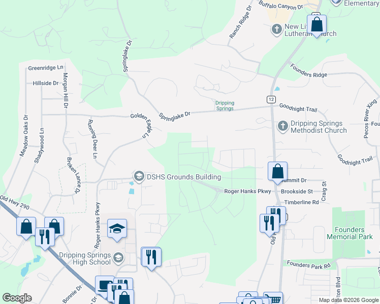 map of restaurants, bars, coffee shops, grocery stores, and more near 152 Grayson Elm Pass in Dripping Springs