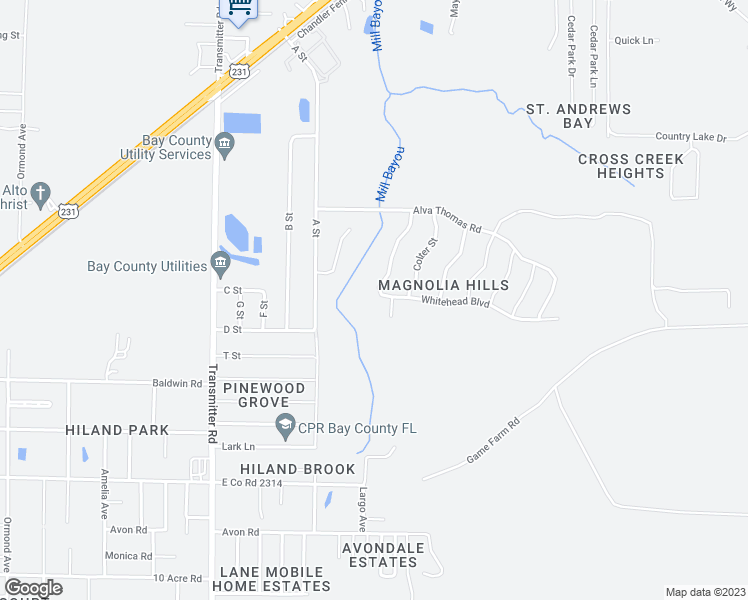 map of restaurants, bars, coffee shops, grocery stores, and more near 3826 Whitehead Boulevard in Panama City