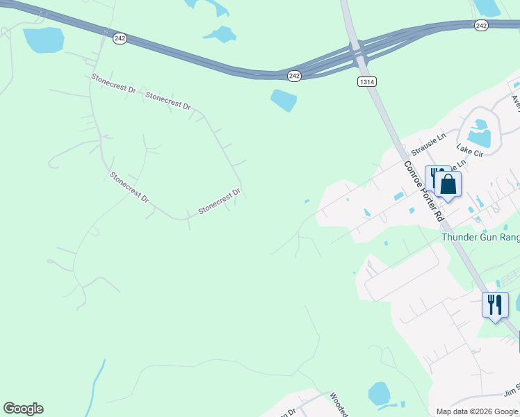 map of restaurants, bars, coffee shops, grocery stores, and more near 16604 Stonecrest Drive in Conroe