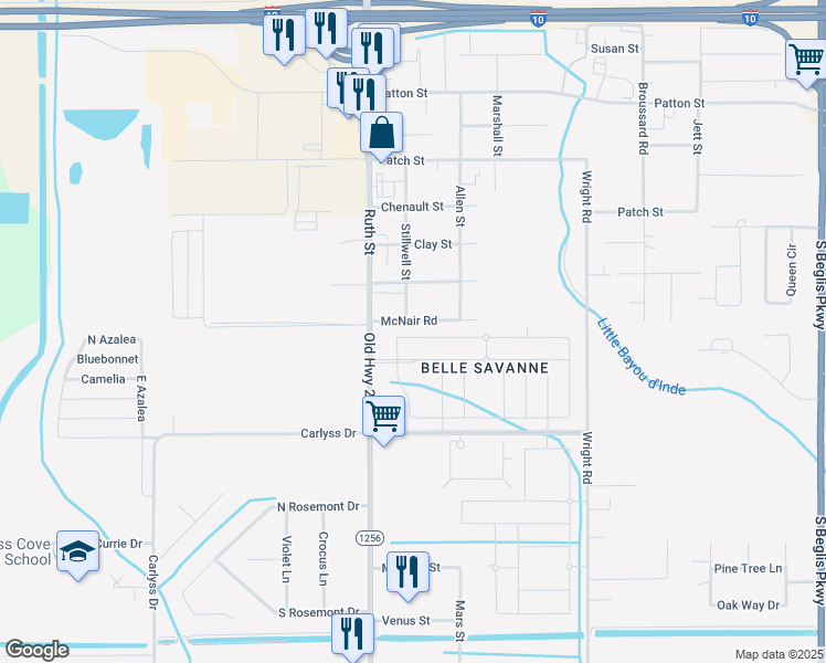 map of restaurants, bars, coffee shops, grocery stores, and more near 216 Madison Crossing in Sulphur
