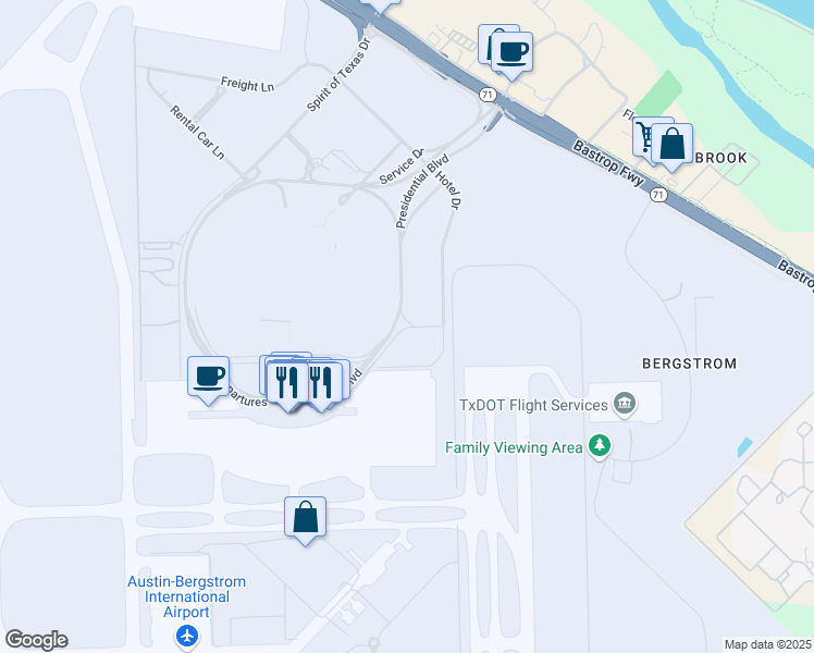 map of restaurants, bars, coffee shops, grocery stores, and more near 9900-9924 Service Ave in Austin