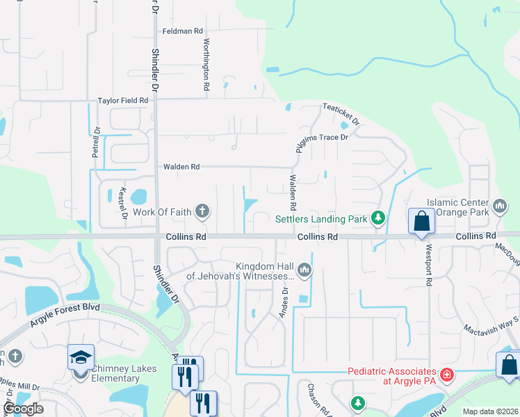 map of restaurants, bars, coffee shops, grocery stores, and more near 7563 Walden Court in Jacksonville