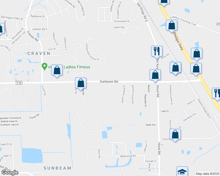 map of restaurants, bars, coffee shops, grocery stores, and more near Abby Glen Circle in Jacksonville