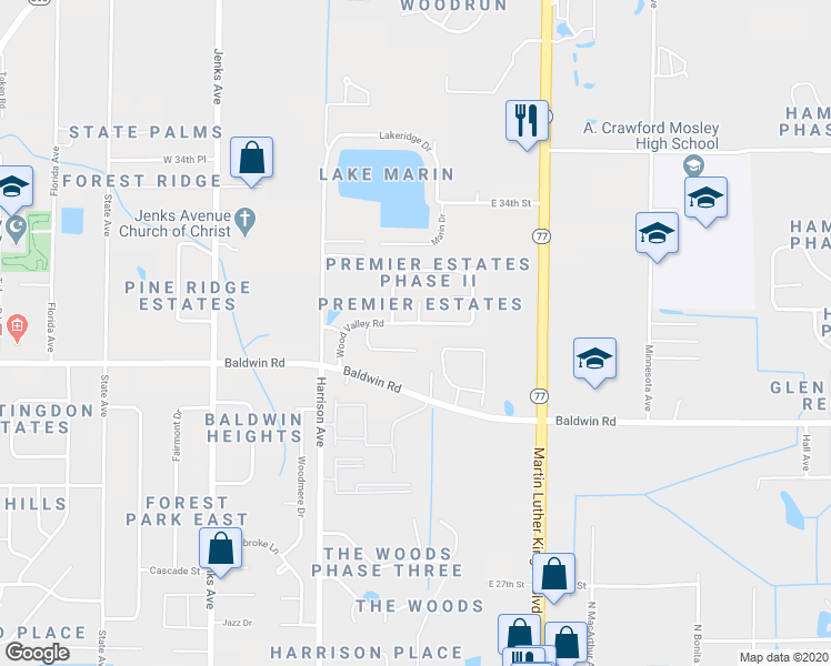 map of restaurants, bars, coffee shops, grocery stores, and more near 3132 Wood Valley Road in Panama City
