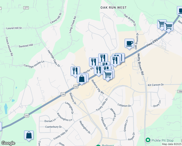 map of restaurants, bars, coffee shops, grocery stores, and more near 12680 U.S. 290 in Austin