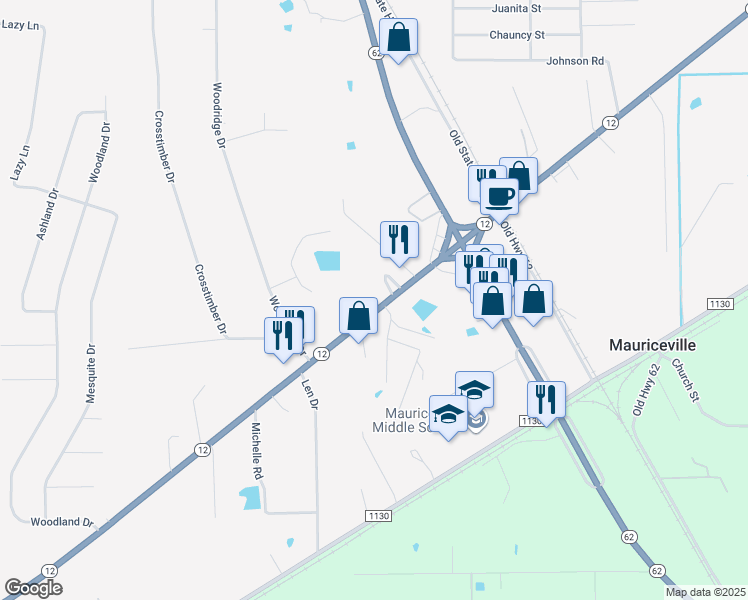 map of restaurants, bars, coffee shops, grocery stores, and more near 10745 Texas 12 in Orange