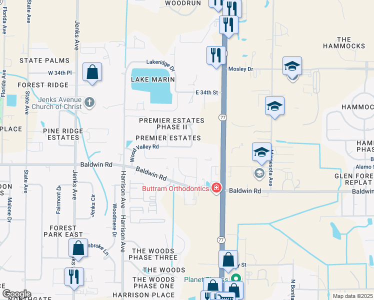 map of restaurants, bars, coffee shops, grocery stores, and more near 3144 Wood Valley Road in Panama City