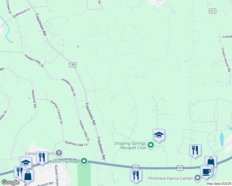 map of restaurants, bars, coffee shops, grocery stores, and more near 201 Charismatic Place in Austin