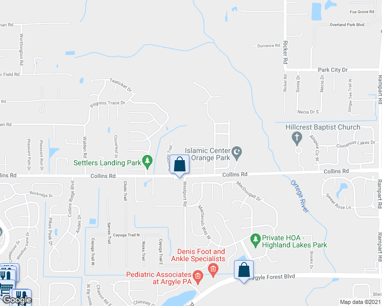 map of restaurants, bars, coffee shops, grocery stores, and more near 7951 Westport Bay Court in Jacksonville