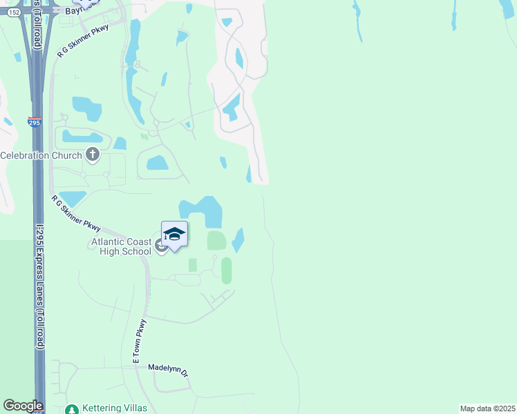 map of restaurants, bars, coffee shops, grocery stores, and more near 9309 Rosewater Lane in Jacksonville