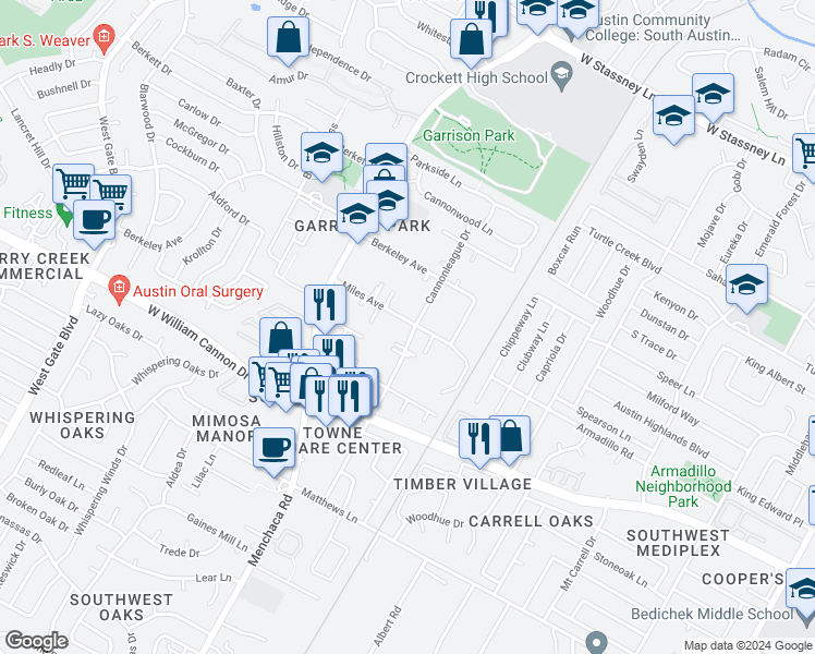 map of restaurants, bars, coffee shops, grocery stores, and more near 6600 Cannonleague Drive in Austin
