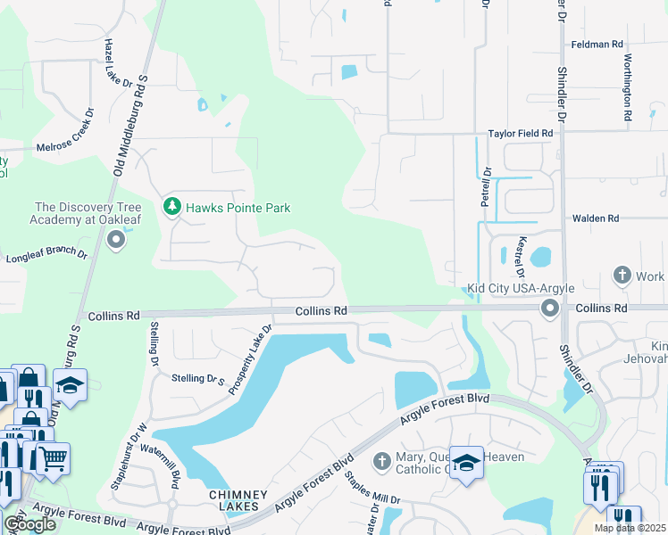 map of restaurants, bars, coffee shops, grocery stores, and more near 7384 Hawk Park Court in Jacksonville