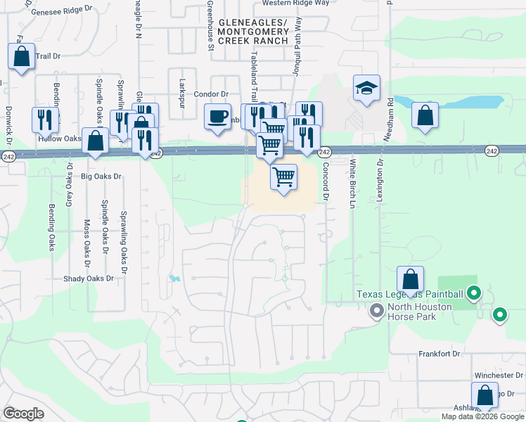 map of restaurants, bars, coffee shops, grocery stores, and more near 10486 Lake Palmetto Drive in Conroe