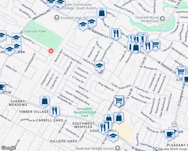 map of restaurants, bars, coffee shops, grocery stores, and more near 6201 Emerald Forest Drive in Austin