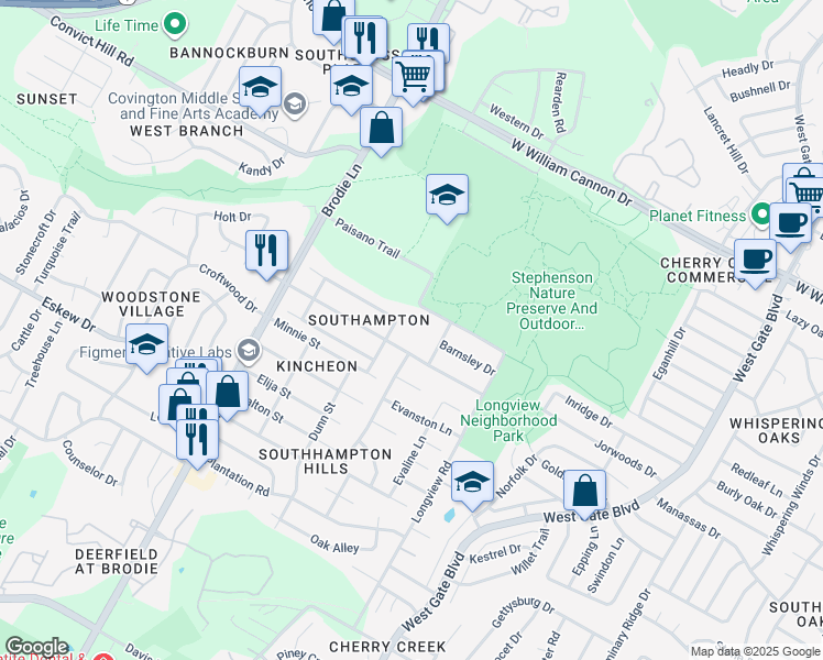 map of restaurants, bars, coffee shops, grocery stores, and more near 7506 Calumet Cove in Austin
