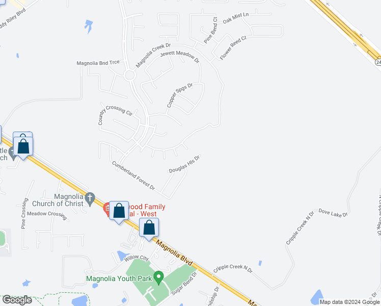 map of restaurants, bars, coffee shops, grocery stores, and more near 123 Noble View Court in Magnolia