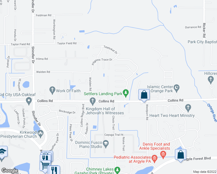 map of restaurants, bars, coffee shops, grocery stores, and more near 7816 Cloverleaf Street in Jacksonville