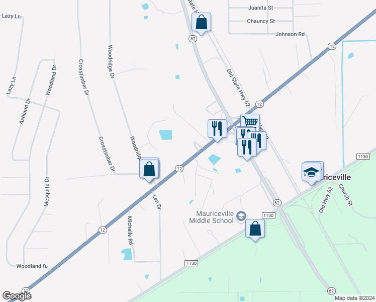 map of restaurants, bars, coffee shops, grocery stores, and more near 10745 Texas 12 in Orange