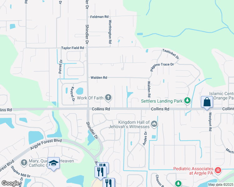map of restaurants, bars, coffee shops, grocery stores, and more near 7543 Pheasant Path Drive in Jacksonville
